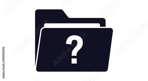 A simple graphic depicts a dark blue folder icon with a large white question mark inside high quality