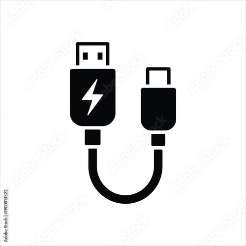Black usb c cable with lightning bolt symbol indicating fast charging capability