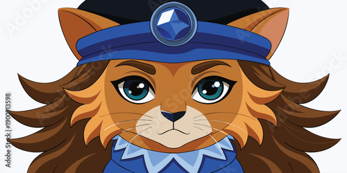 Whimsical flat design portrait of a dapper cat in formal wear with a bow tie