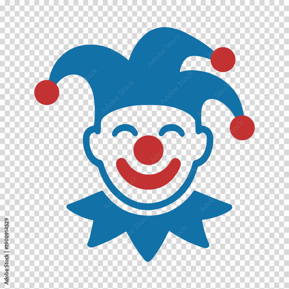 Naklejka premium Colorful jester face with blue hat and red nose smiling