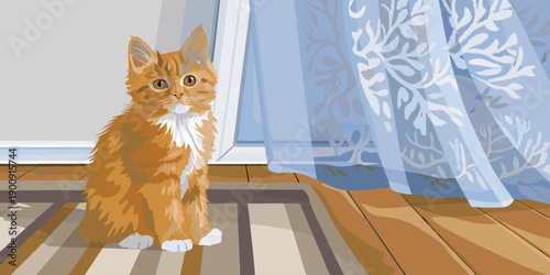 Charming Calico Cat Dressed in Elegant Tuxedo for a Formal Event Illustration