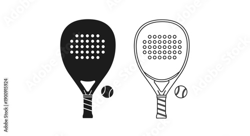 Black and White Padel Racket Icons for Sports Design