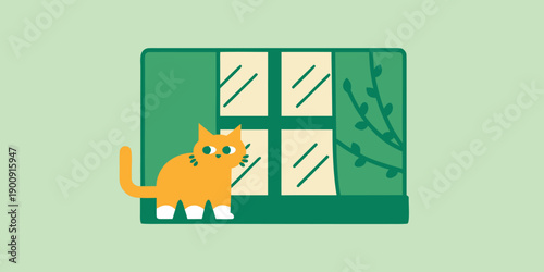 Cartoon Feline Detective Wearing a Plaid Hat and Thoughtfully Solving a Mystery