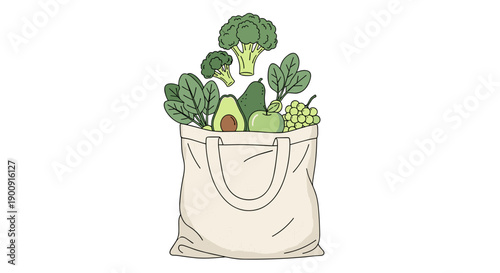 Paper bag with fresh greens and vegetables for healthy living