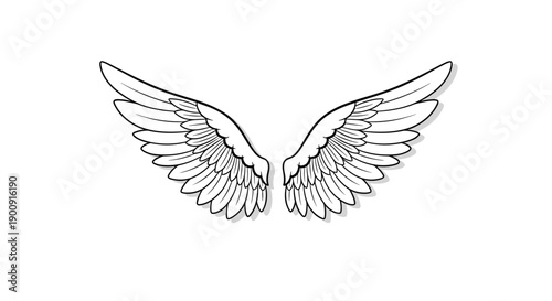 Pair of Stylized Angel Wings Illustration in Line Art