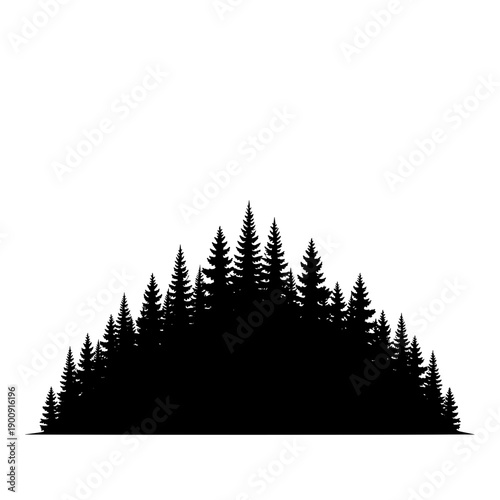 Curved Pine Tree Forest Silhouette for Border Design