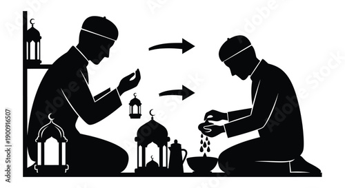 Ramadan Scene Silhouette with Quran and Takbir