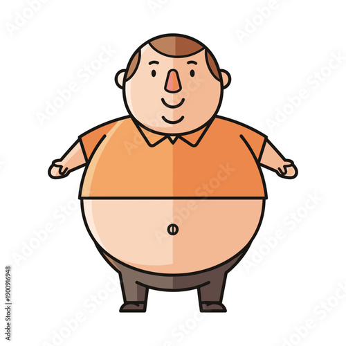 Chubby Cartoon Man Character in Orange Shirt