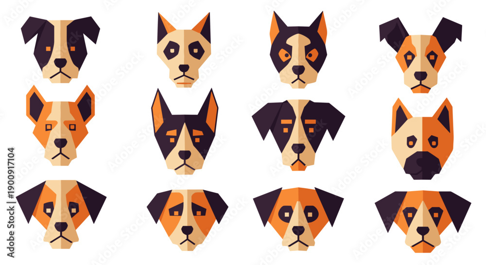 Fototapeta premium Small Grid of Colorful Minimalist Dog Avatars