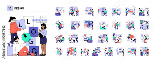 Collaborative Logo Design Vector Illustration Set