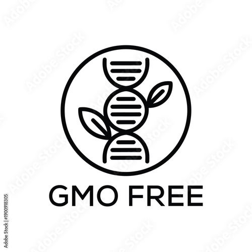 GMO free logo with DNA helix and leaf symbol