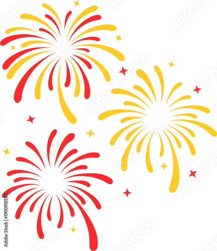 Fireworks flare and sparkler illustration in red and yellow color for celebration, new year event. Vector isolated.
