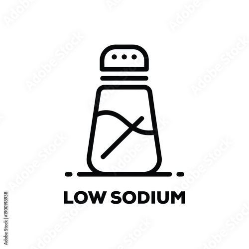 Low sodium salt shaker icon with crossed line symbol
