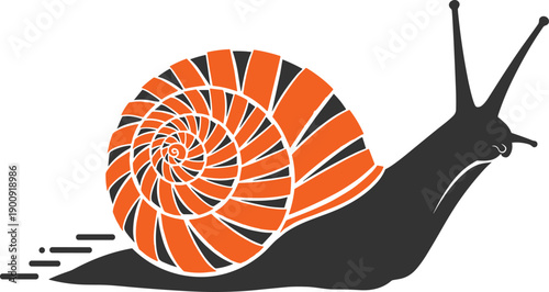 Snail with Orange Spiral Shell Nature Symbol Slow Life Awareness Concept Vector Illustration for Sticker Tshirt Print and Creative Design