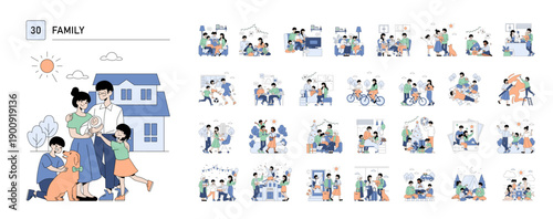 Happy Family Moments Vector Illustration Set