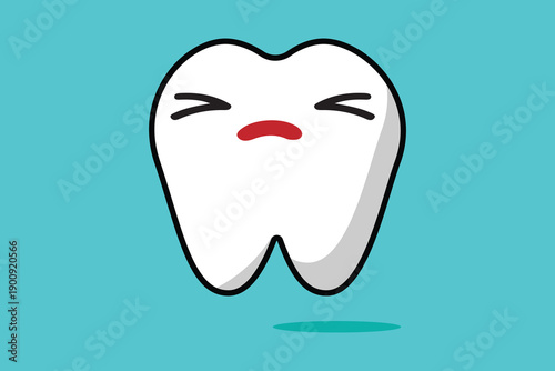 Sad cartoon tooth illustration representing toothache, dental pain, oral health problem, and dentistry concept.