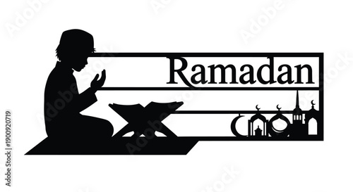 Elderly Muslim Worship Silhouette Cutout Design