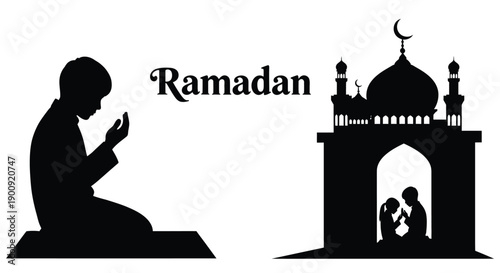 Elderly Muslims Praying in Ramadan Silhouette