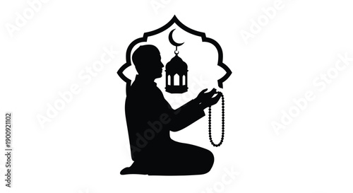 Fotografie Ramadan Prayer Silhouette Hands Holding Quran