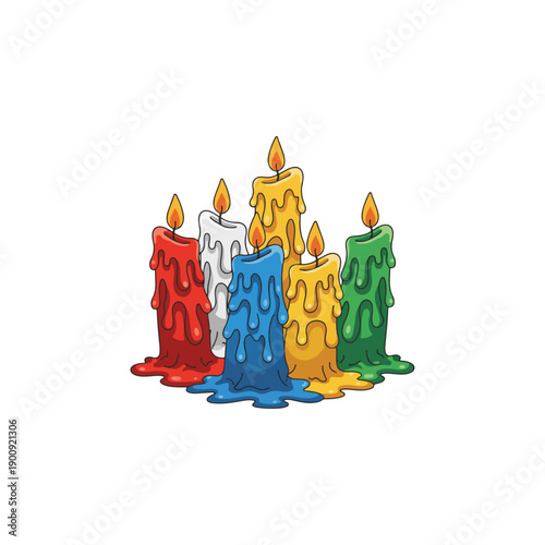 Multicolored Candles with Melted Wax.