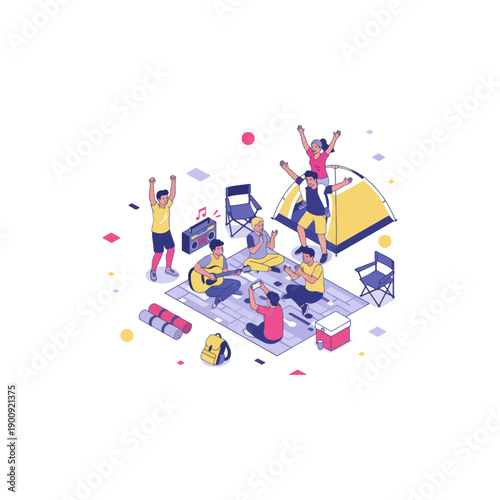 People Having Fun Outdoor Camping Together.