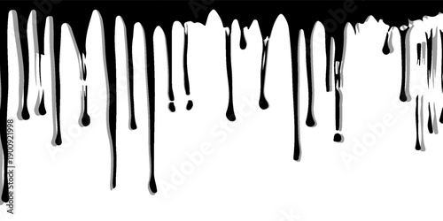 Liquid paint dripping. Melt drop black dark cream leak drop splash, isolated yogurt flowing drops. Going down. space for letters and product.