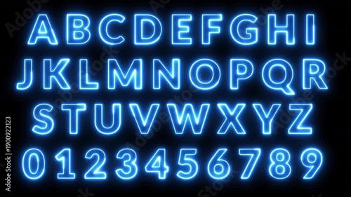 Alphabet text animation from a to z on transparent background, neon glowing alphabet fire sign animated text from A to Z with alpha channel in 4k.