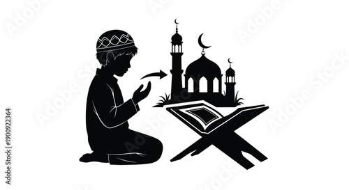 Child in Ramadan Prayer Silhouette Icon