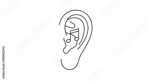 Vector illustration of a human ear with a hearing aid, line art style, for medical or awareness use, isolated on transparent background, png