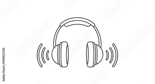 Vector illustration of wireless headphones with sound waves, music or audio icon, isolated on transparent background, png