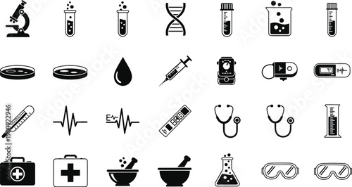 Medical Science Icons: Laboratory and Research Set
