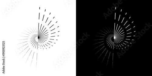 Dynamic abstract spiral sound wave rhythm lines. Circular spiral sound wave rhythm of lines. Circular futuristic abstract lines, black and white background.