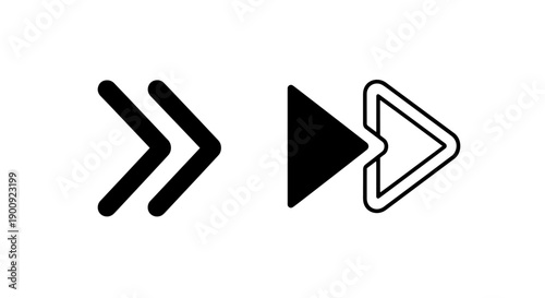Icons of double chevrons and a solid play button with outline, symbolizing forward movement