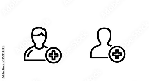 Two user icons with plus symbols, indicating adding new users or contacts to a system.