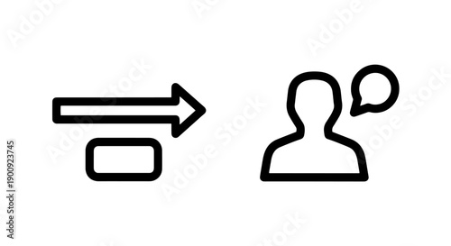 Icon showing an arrow pointing to a user with a speech bubble, representing communication and feedback.