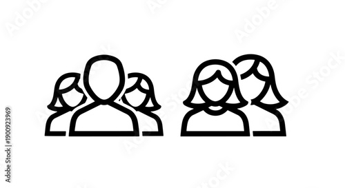 Icons showing groups of people, some with distinct female hairstyles, for demographics