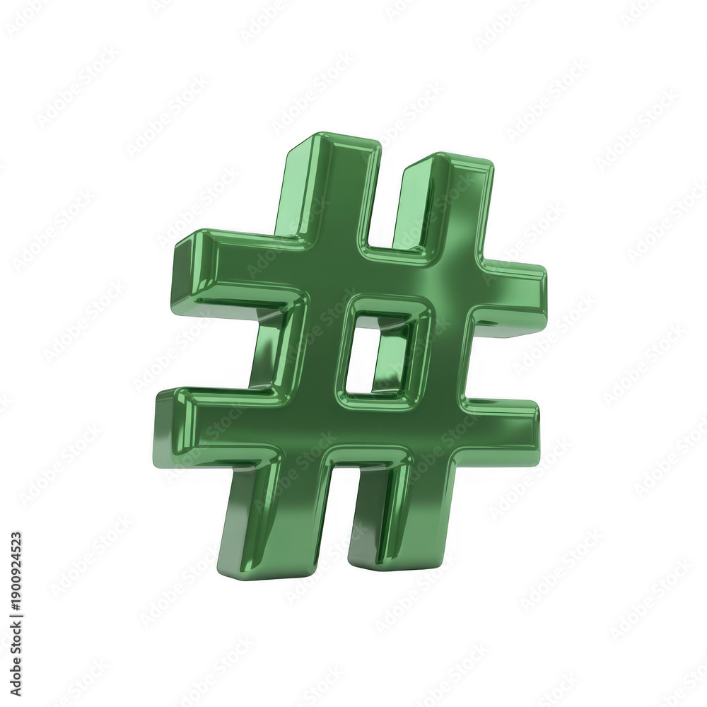 Obraz premium Green hashtag symbol gigapixel isolated on a transparent background
