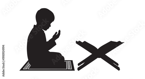 Ramadan Silhouette Hands in Prayer and Quran