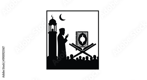 Elderly Muslim Worship Silhouette Ramadan Emblem
