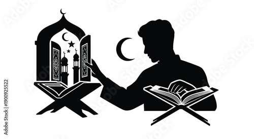 Ramadan Prayer Silhouette Frame Design