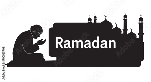 Elderly Muslim Worship Silhouette Pattern Design