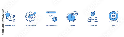Hackathon banner web icon vector illustration concept for design sprint-like social coding event with icon of brainstorm, development, programming, timing, speed, teamwork, and goal