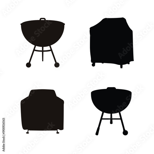 Four distinct silhouettes of outdoor grilling appliances displayed in a grid layout