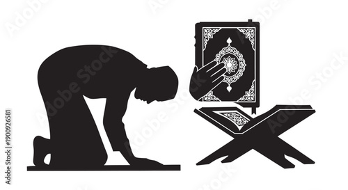 Elderly Muslim Praying with Tasbih Silhouette