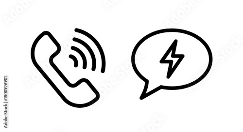 Ringing telephone and speech bubble with lightning bolt, symbolizing instant message or call