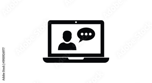 Laptop displaying an online communication icon representing remote customer service or chat