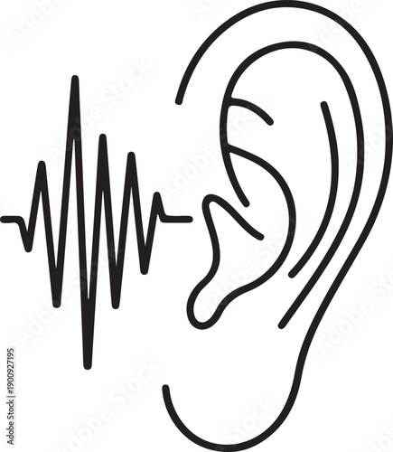 An illustration of an ear with sound waves entering, symbolizing hearing and auditory perception.
