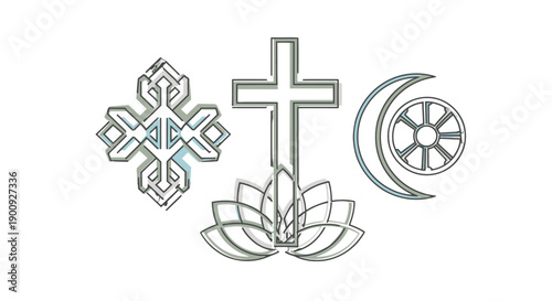Religious symbols representing different faiths and beliefs.