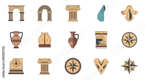 Collection of Ancient Greek Architectural Elements and Symbols.