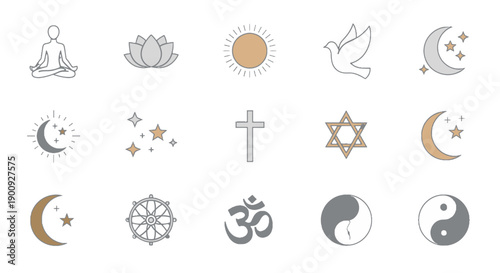Collection of Religious and Spiritual Symbols from Various Faiths.